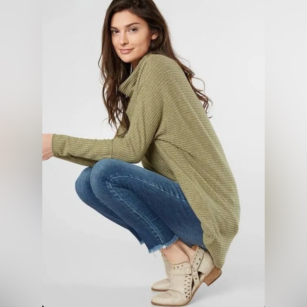 We The Free Kitty Slouchy Waffle Knit Olive Green Tunic Oversized Sweater Size S - Picture 2 of 15